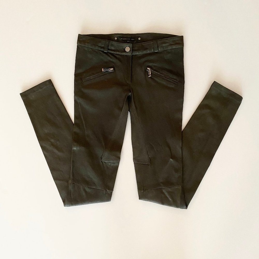 Barbara Bui Charcoal Green Leather Moto Pants